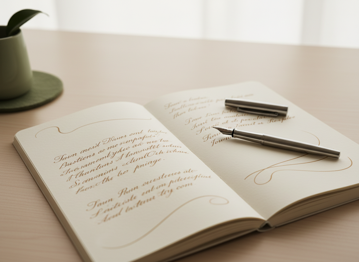 Open notebook and fountain pen representing sustainable growth planning